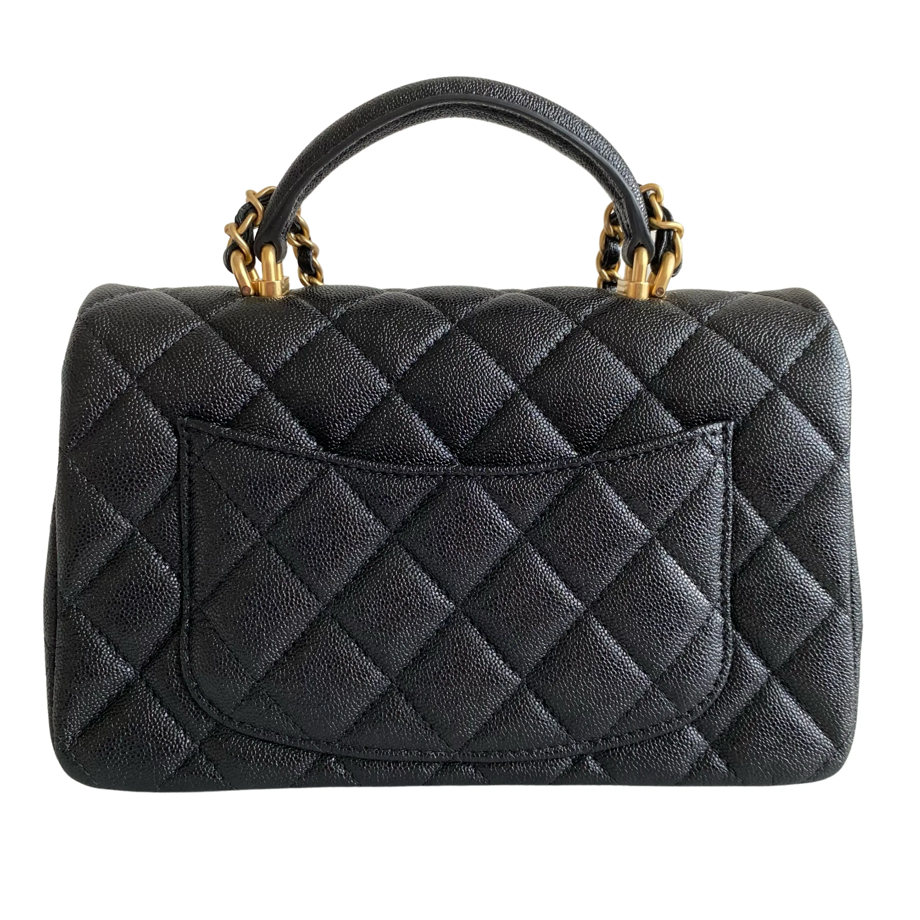 Black Caviar Quilted Mini Top Handle Rectangular Flap