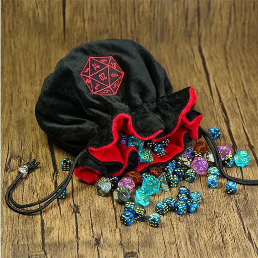 Black Flannel Drawstring Dice Bag