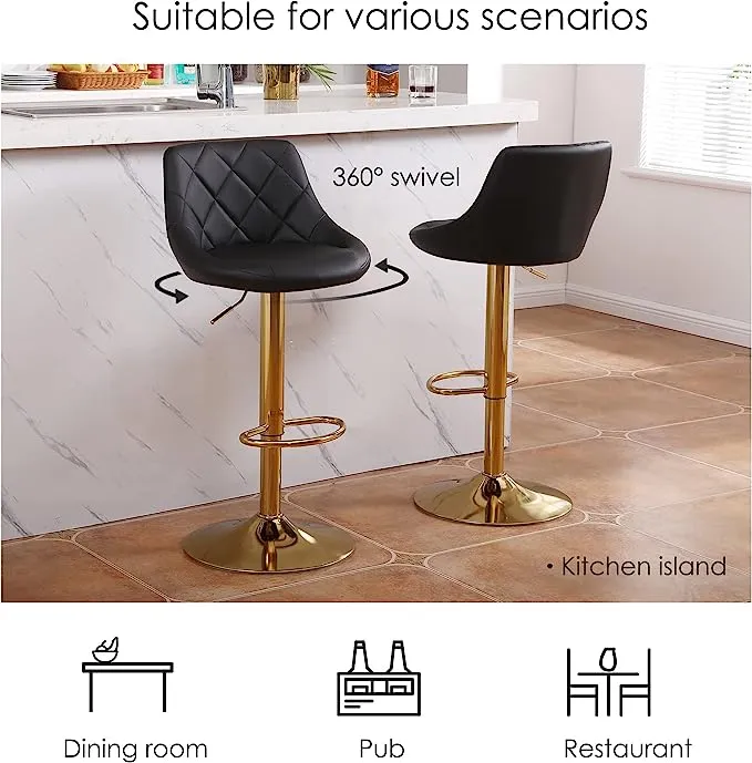 Black Leather Swivel Counter Height Bar Stools