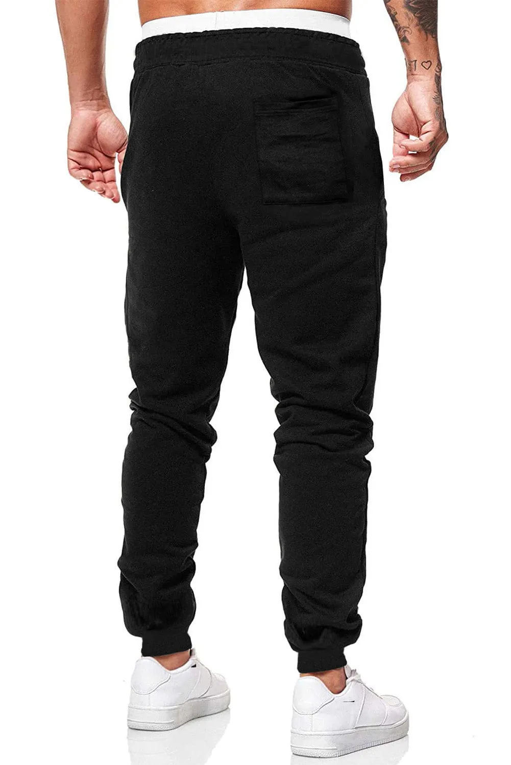 Black Skull Skeleton Print Drawstring Pockets Men's Sweatpants