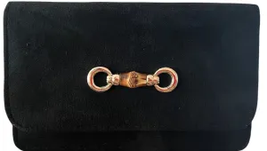 Black Suede Clutch with Bamboo Bit Embellishment