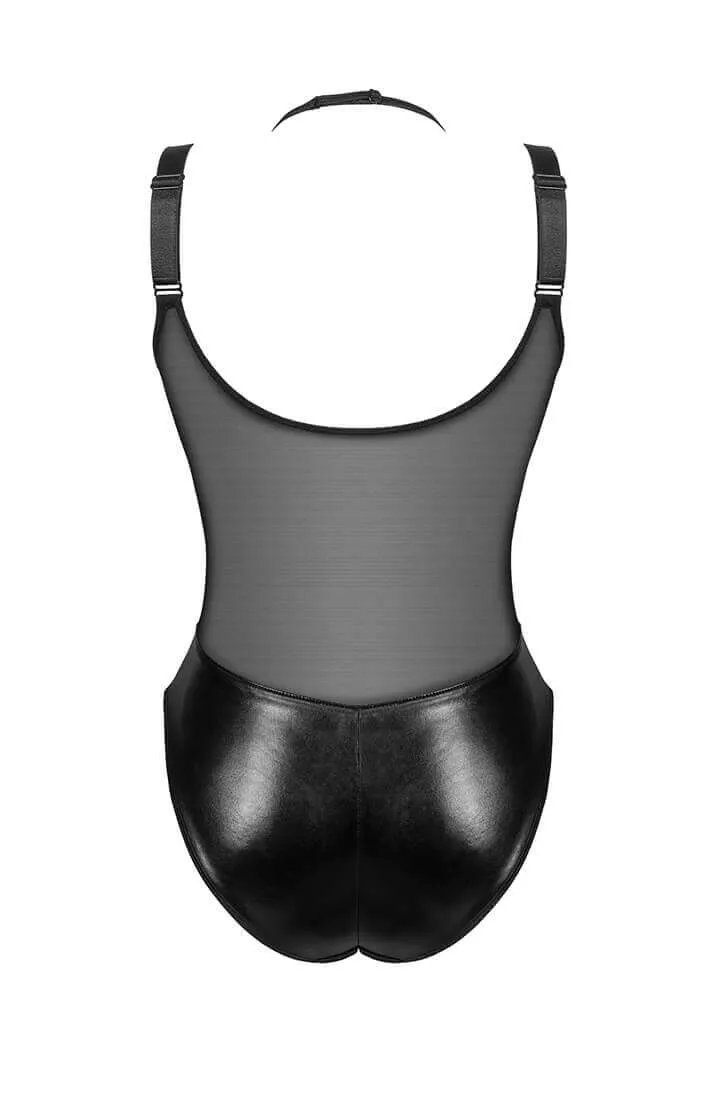 Black wet look bodysuit with golden zip - Roxy