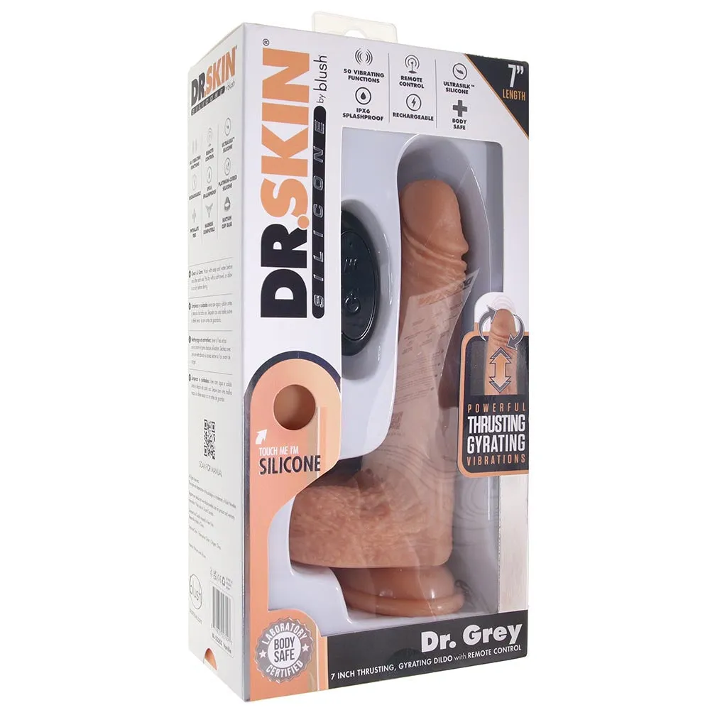 Blush Dr. Skin Silicone Dr. Grey Rechargeable Remote-Controlled 7 in. Thumping Dildo with Balls & Suction Cup
