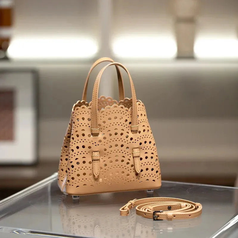 Brand Design Fashion Large Capacity Genuine Leather Bucket Bag 2024 Luxury High Quality Cowhide Shoulder Handbags For Women