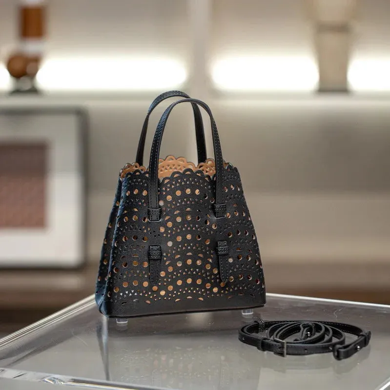 Brand Design Fashion Large Capacity Genuine Leather Bucket Bag 2024 Luxury High Quality Cowhide Shoulder Handbags For Women