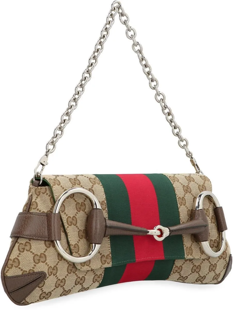 Branded Horsebit GG Jacquard Canvas Shoulder Bag