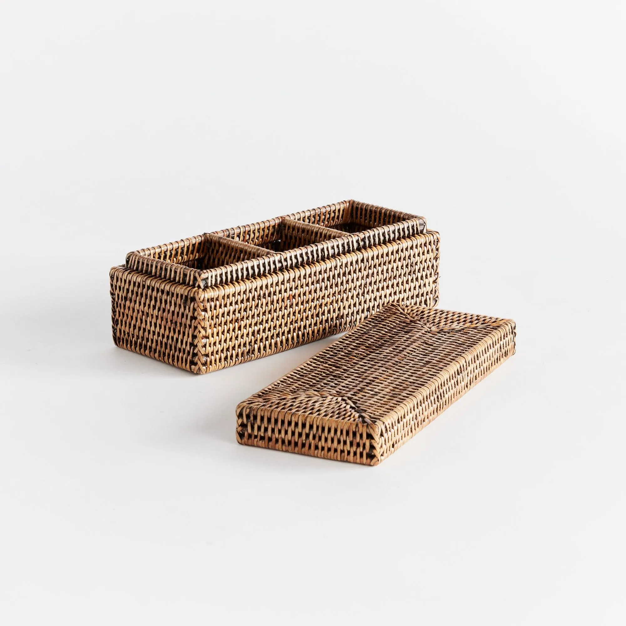 Burma Rattan 3 Compartment Lidded Box