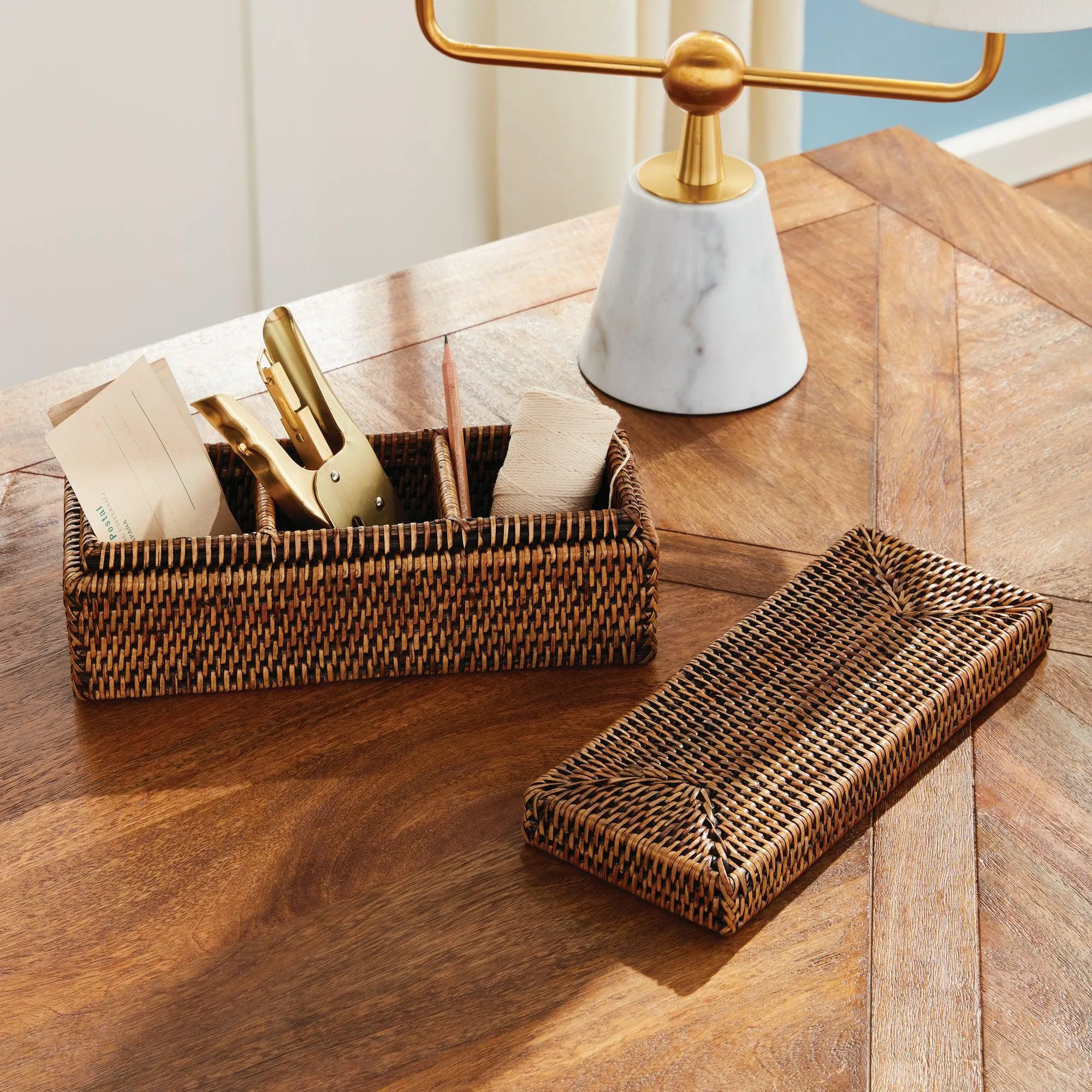 Burma Rattan 3 Compartment Lidded Box