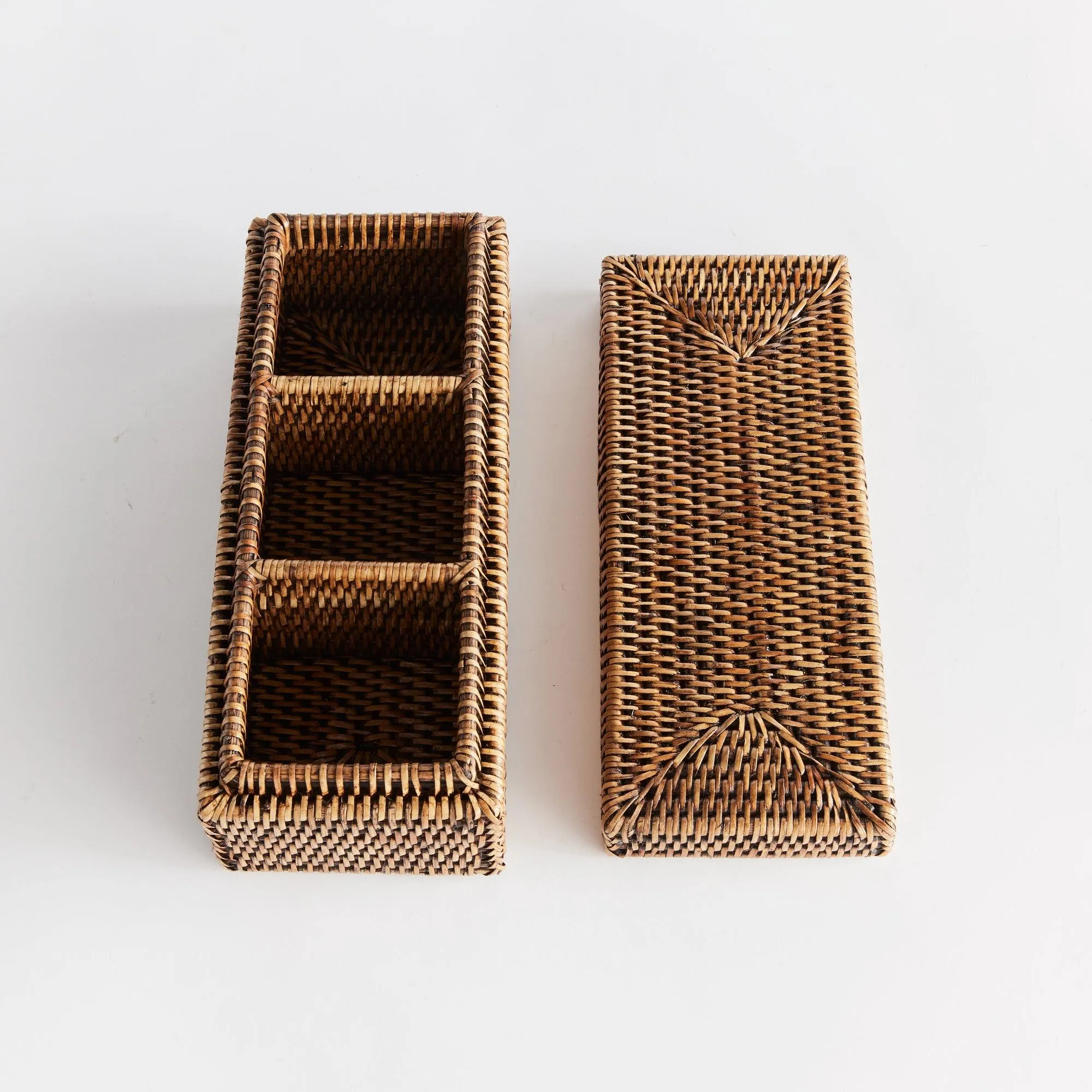 Burma Rattan 3 Compartment Lidded Box