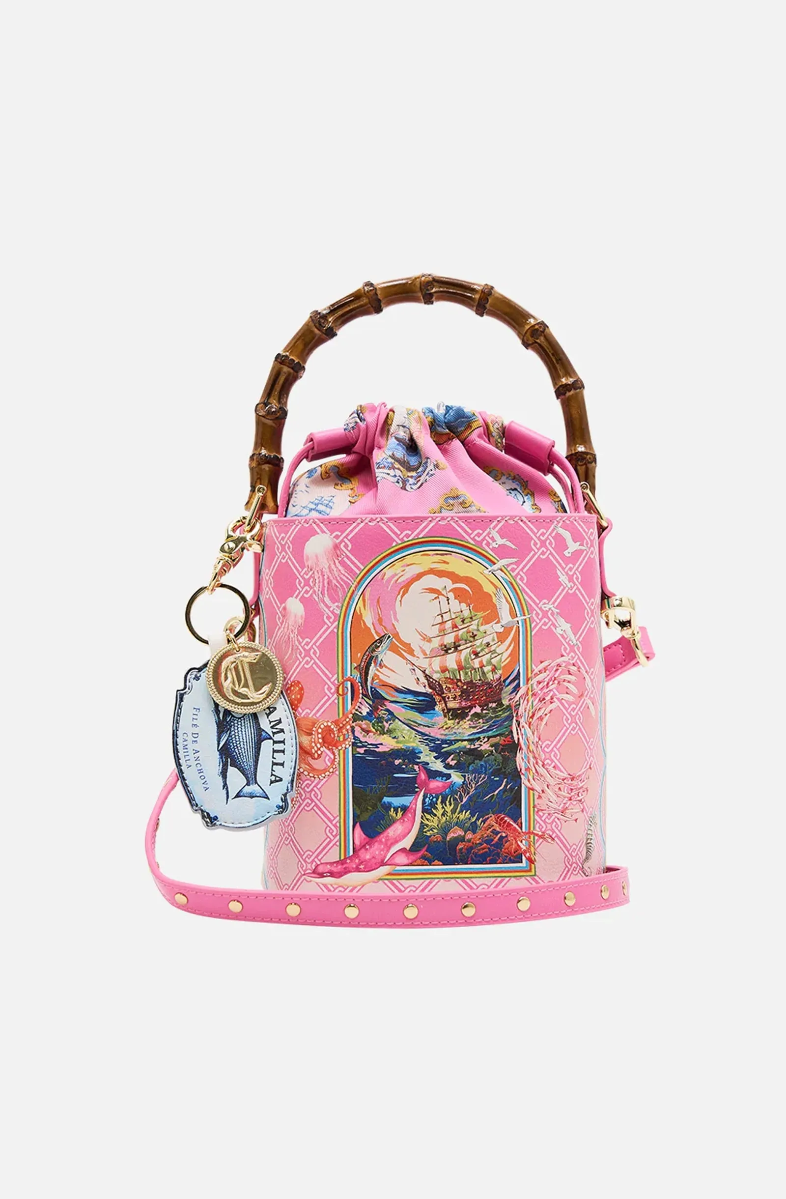 CAMILLA Drawstring Bucket Bag - Salty Splendour