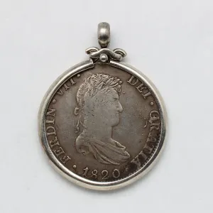 Carolus III 8 Reale Coin, Silver Pendant, ID13811