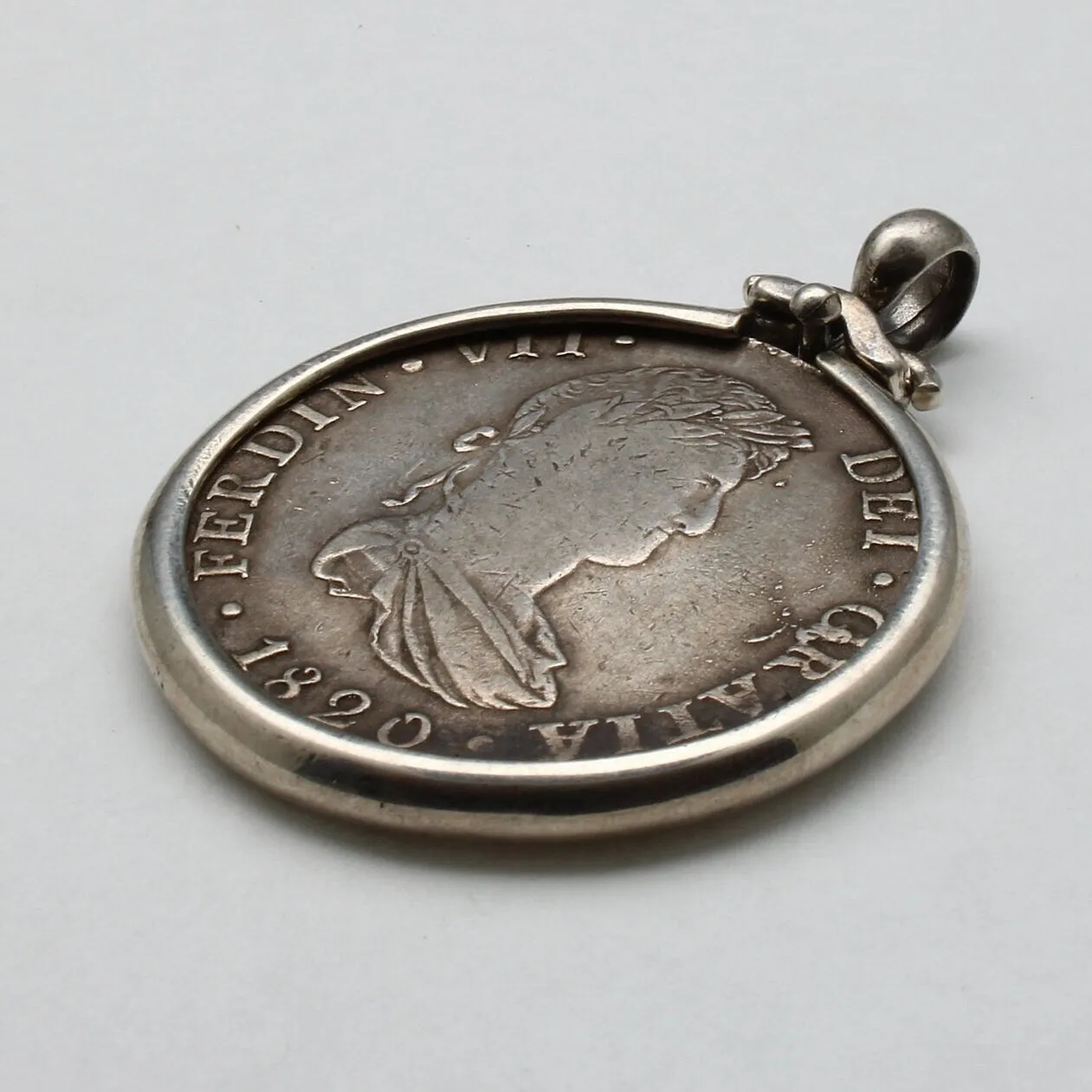 Carolus III 8 Reale Coin, Silver Pendant, ID13811