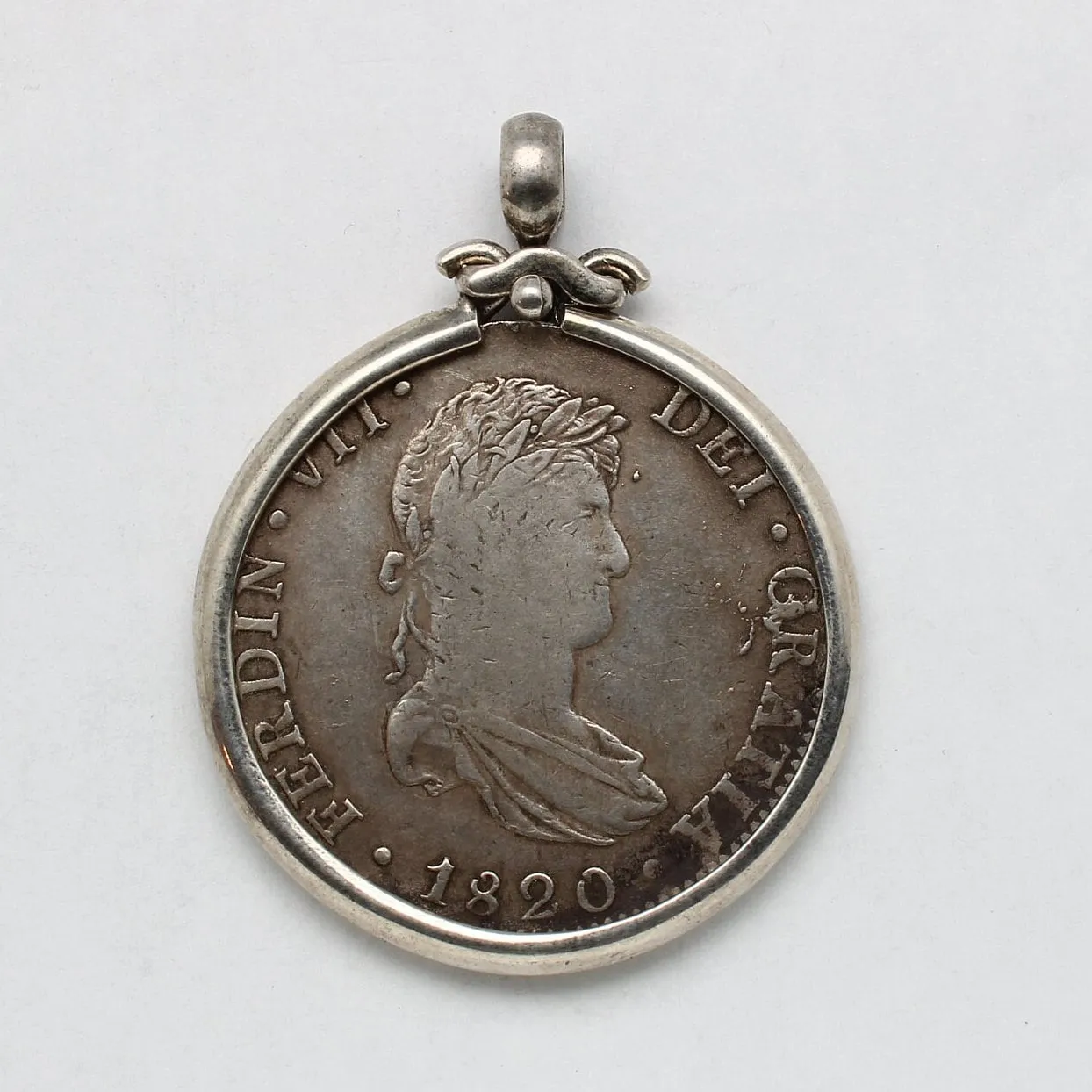 Carolus III 8 Reale Coin, Silver Pendant, ID13811
