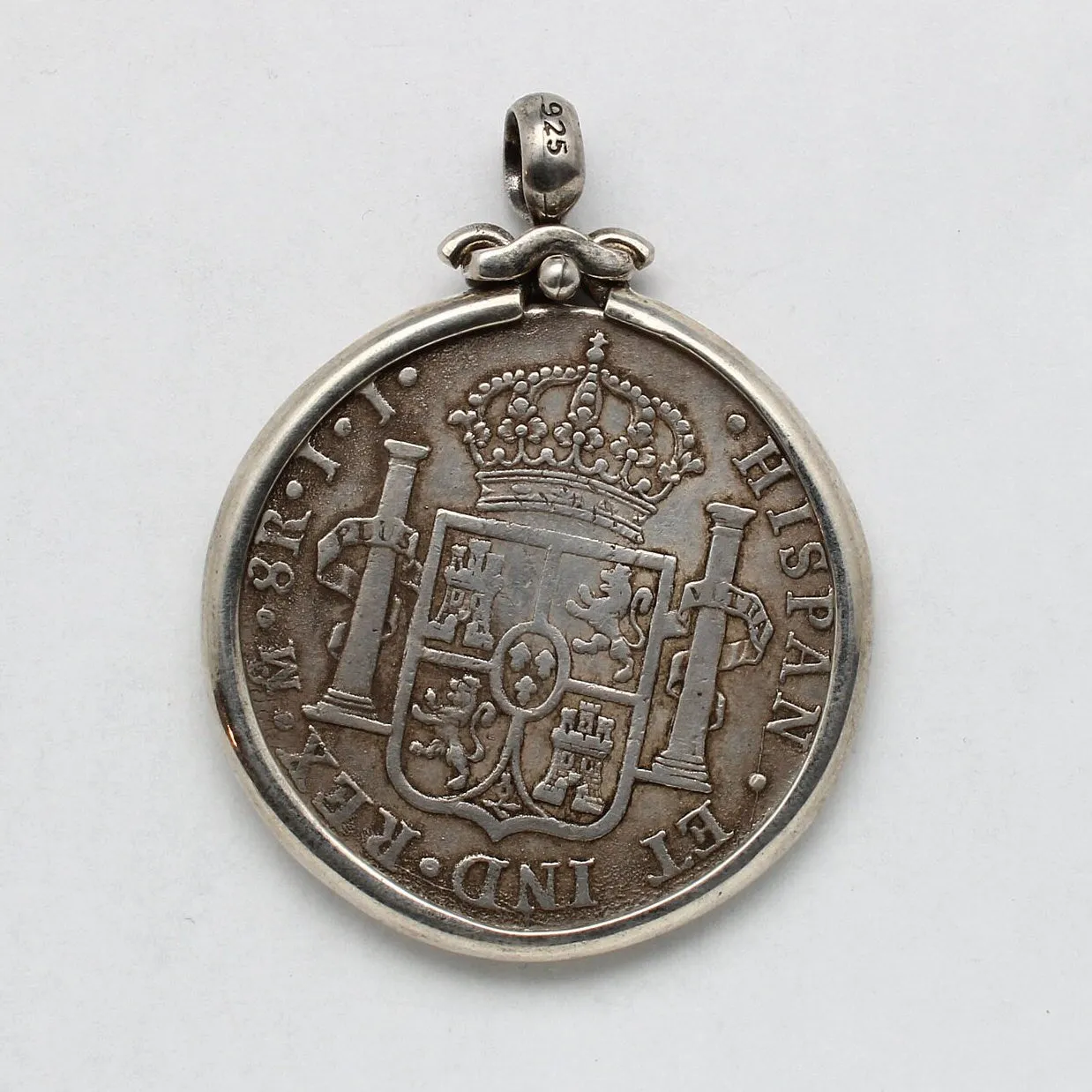 Carolus III 8 Reale Coin, Silver Pendant, ID13811