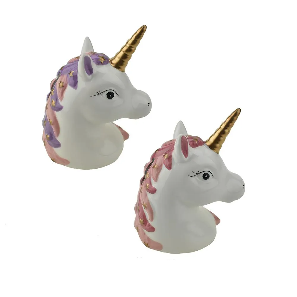 Ceramic Starry Unicorn Head Coin Bank, 6-1/2-Inch