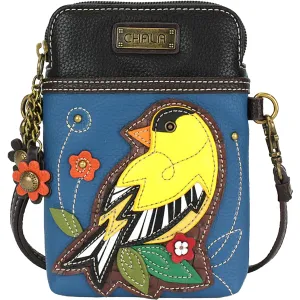 Chala Handbags Yellow Bird Cellphone Xbody Blue