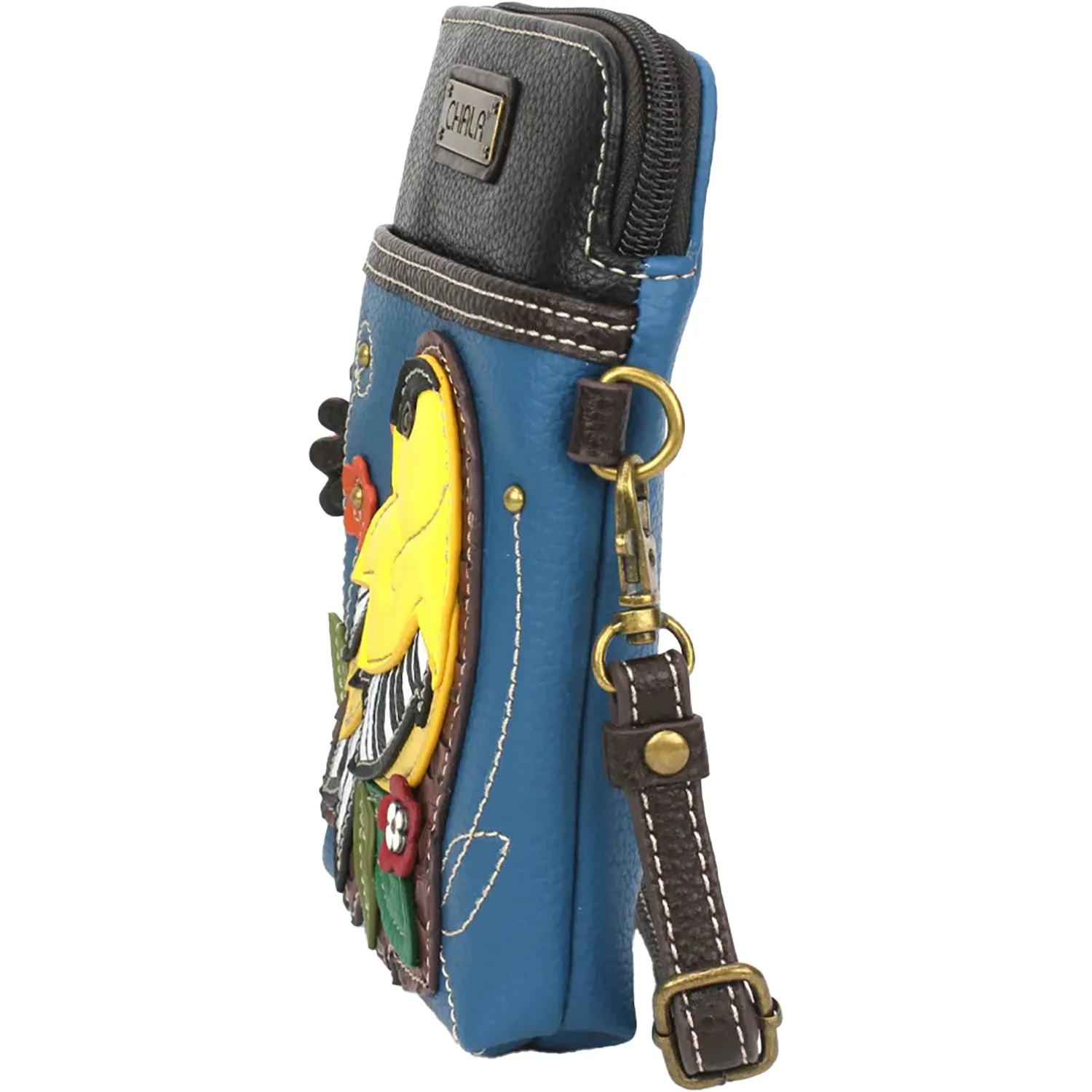 Chala Handbags Yellow Bird Cellphone Xbody Blue