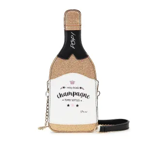 Champagne Bottle Sequin Clutch with Chain Strap