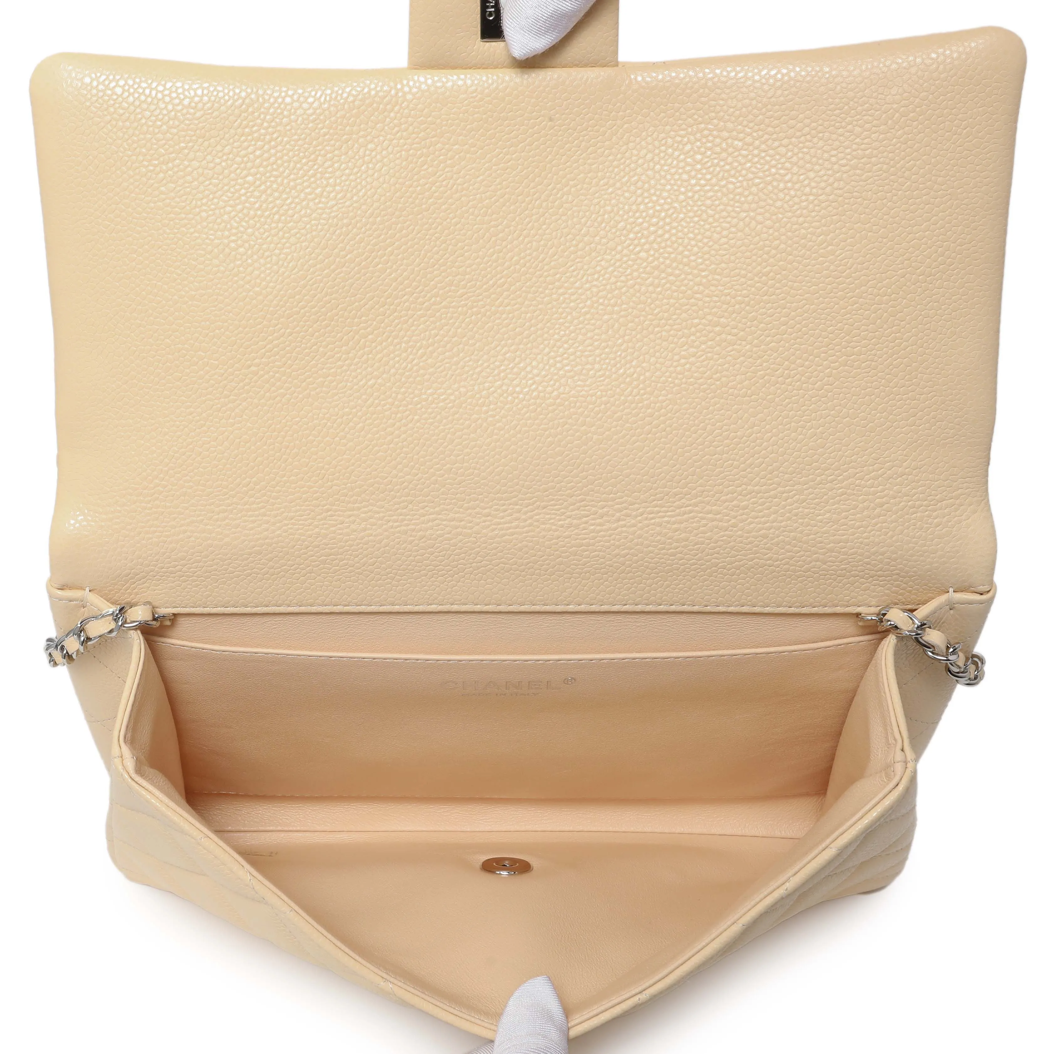 Chanel Beige Quilted Caviar Clutch With Chain Flap
