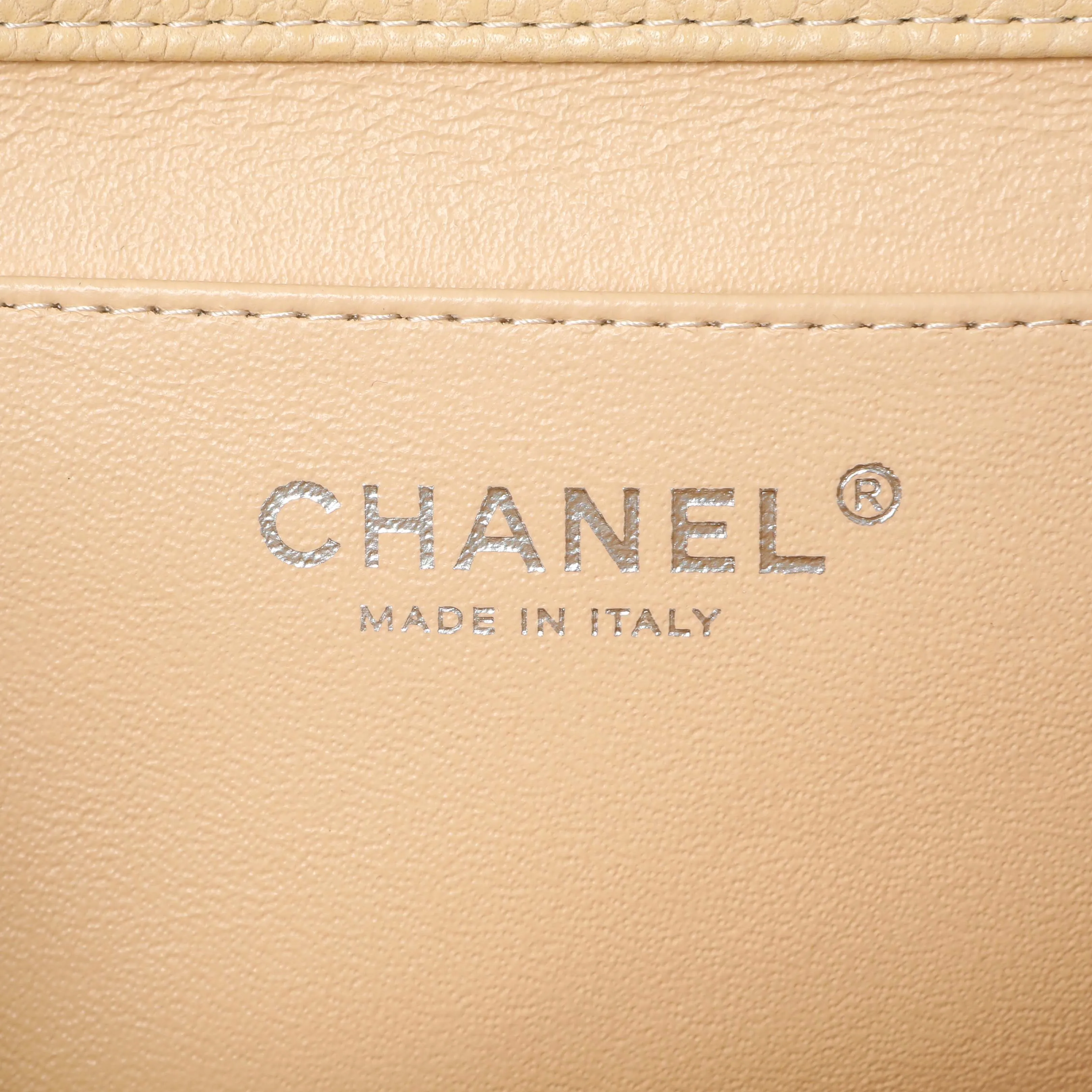 Chanel Beige Quilted Caviar Clutch With Chain Flap