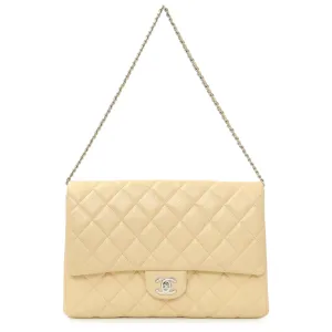Chanel Beige Quilted Caviar Clutch With Chain Flap