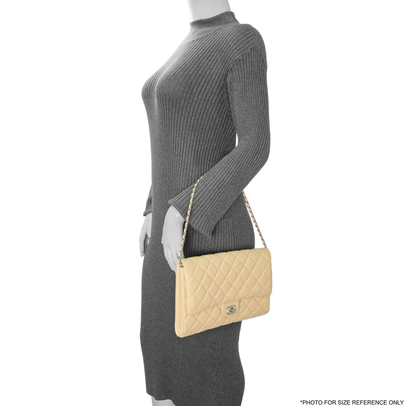 Chanel Beige Quilted Caviar Clutch With Chain Flap