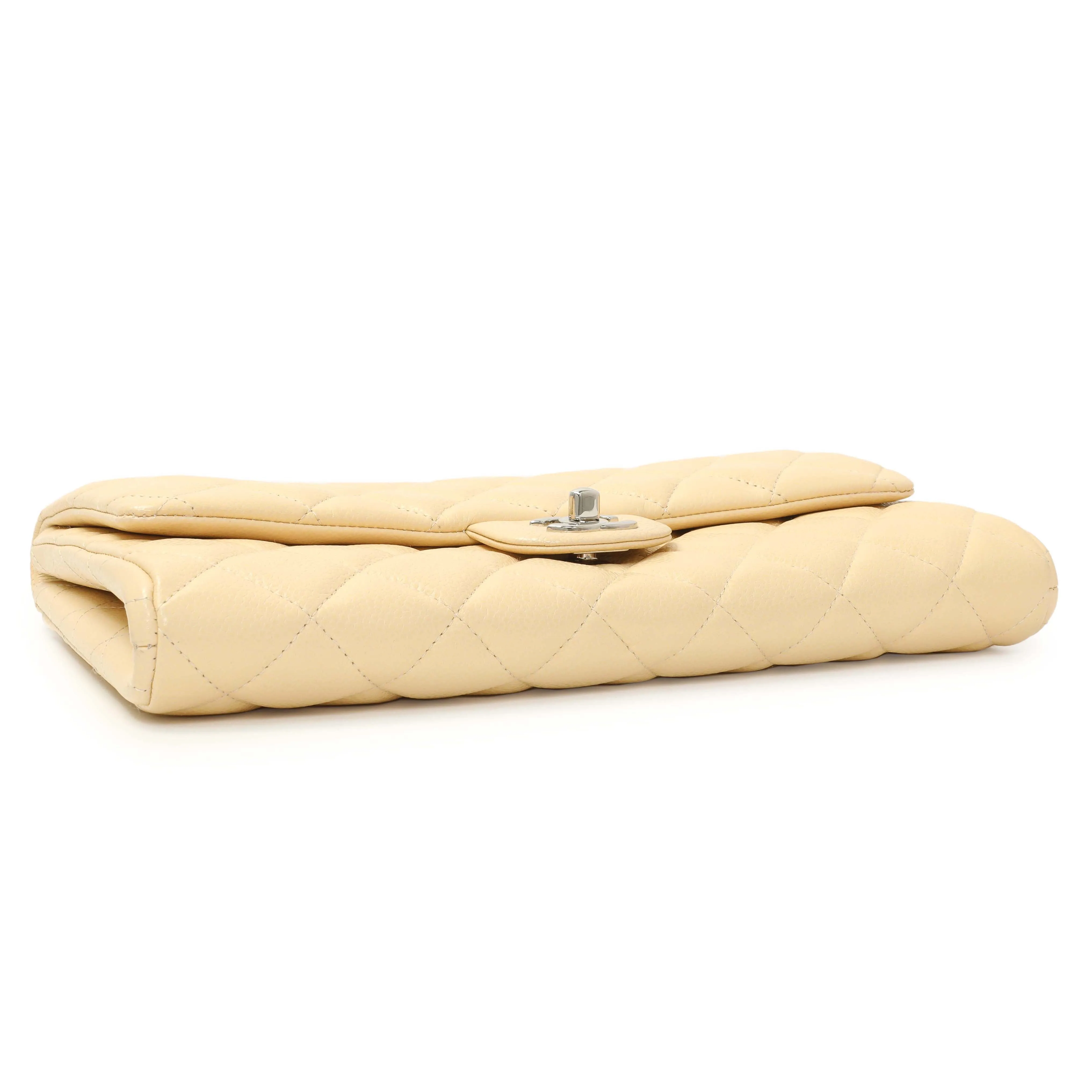 Chanel Beige Quilted Caviar Clutch With Chain Flap