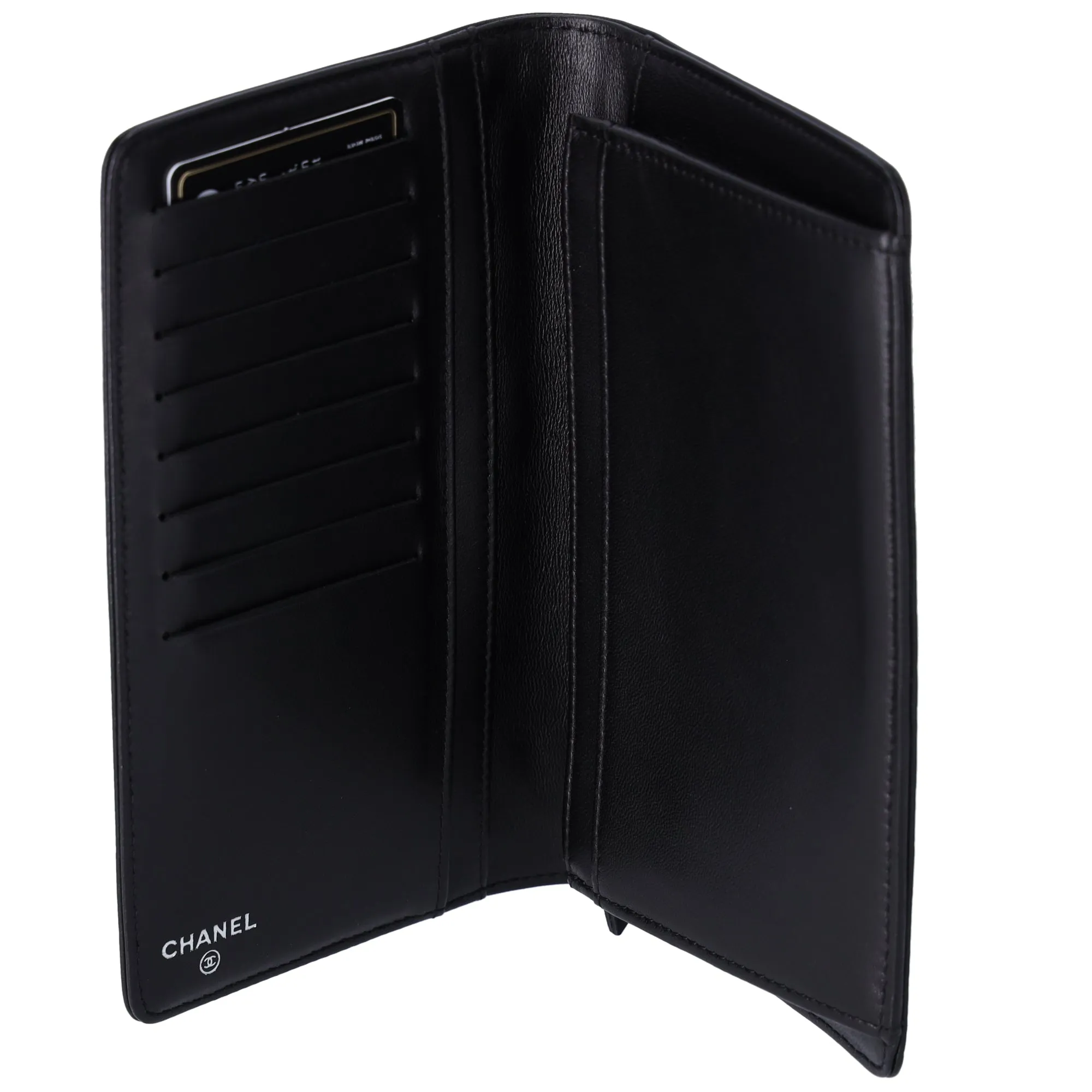 CHANEL Camellia Long Bifold Wallet A36544 Black Lambskin Leather