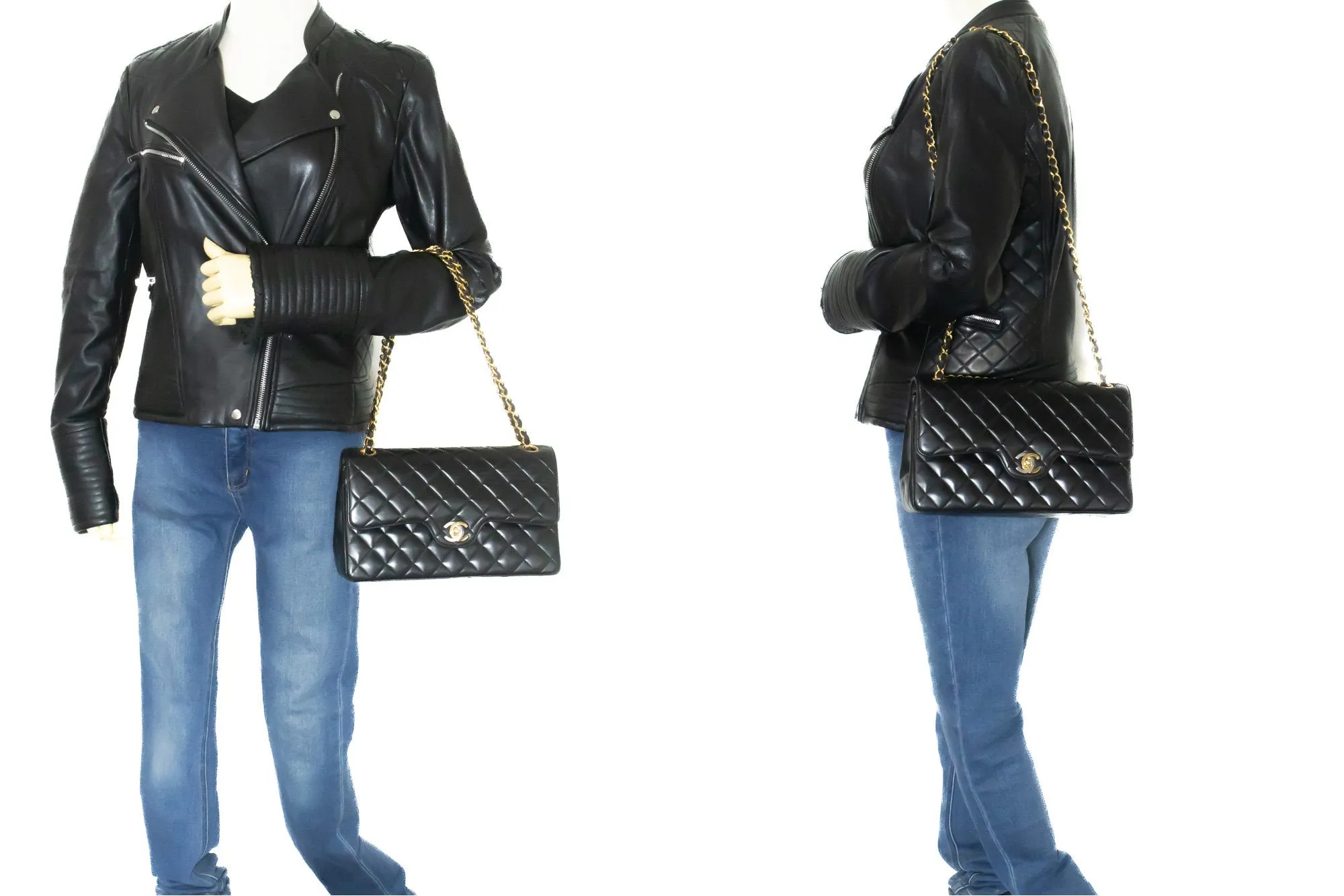 CHANEL Paris Limited Chain Shoulder Bag Black Double Flap Quilted m57