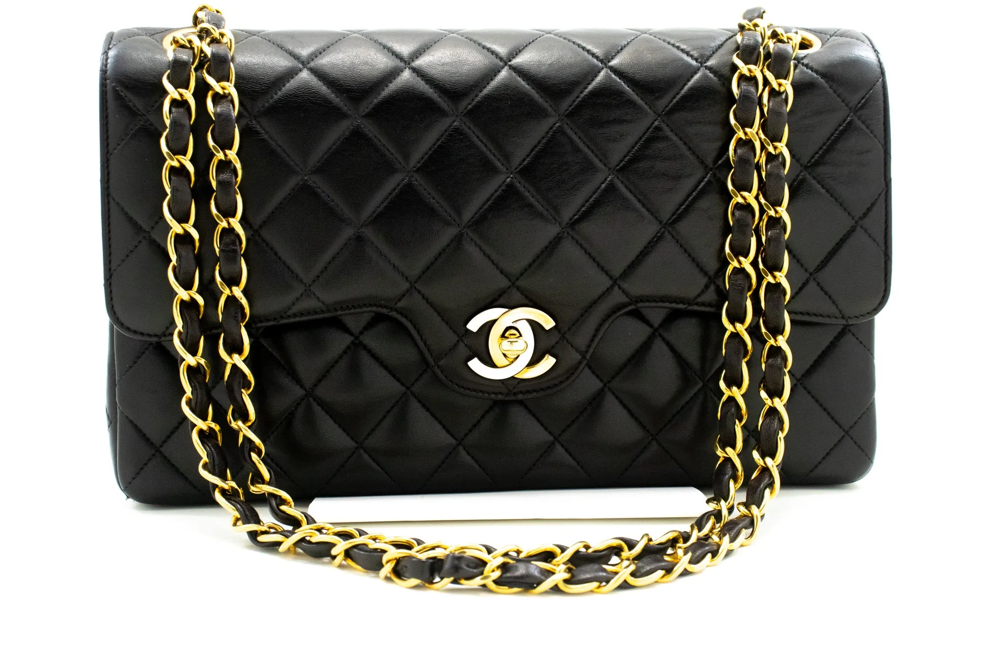 CHANEL Paris Limited Chain Shoulder Bag Black Double Flap Quilted m57