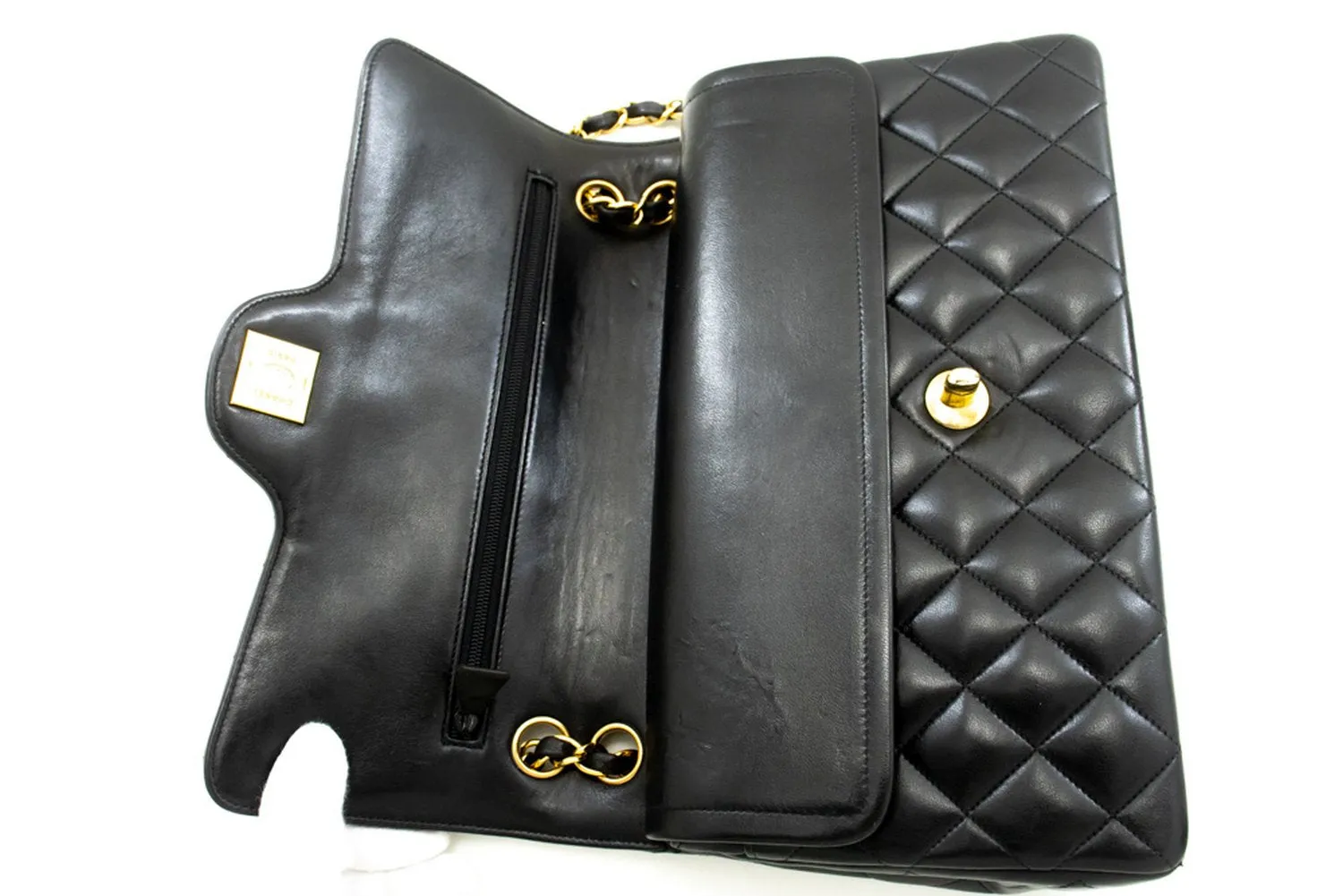CHANEL Paris Limited Chain Shoulder Bag Black Double Flap Quilted m57