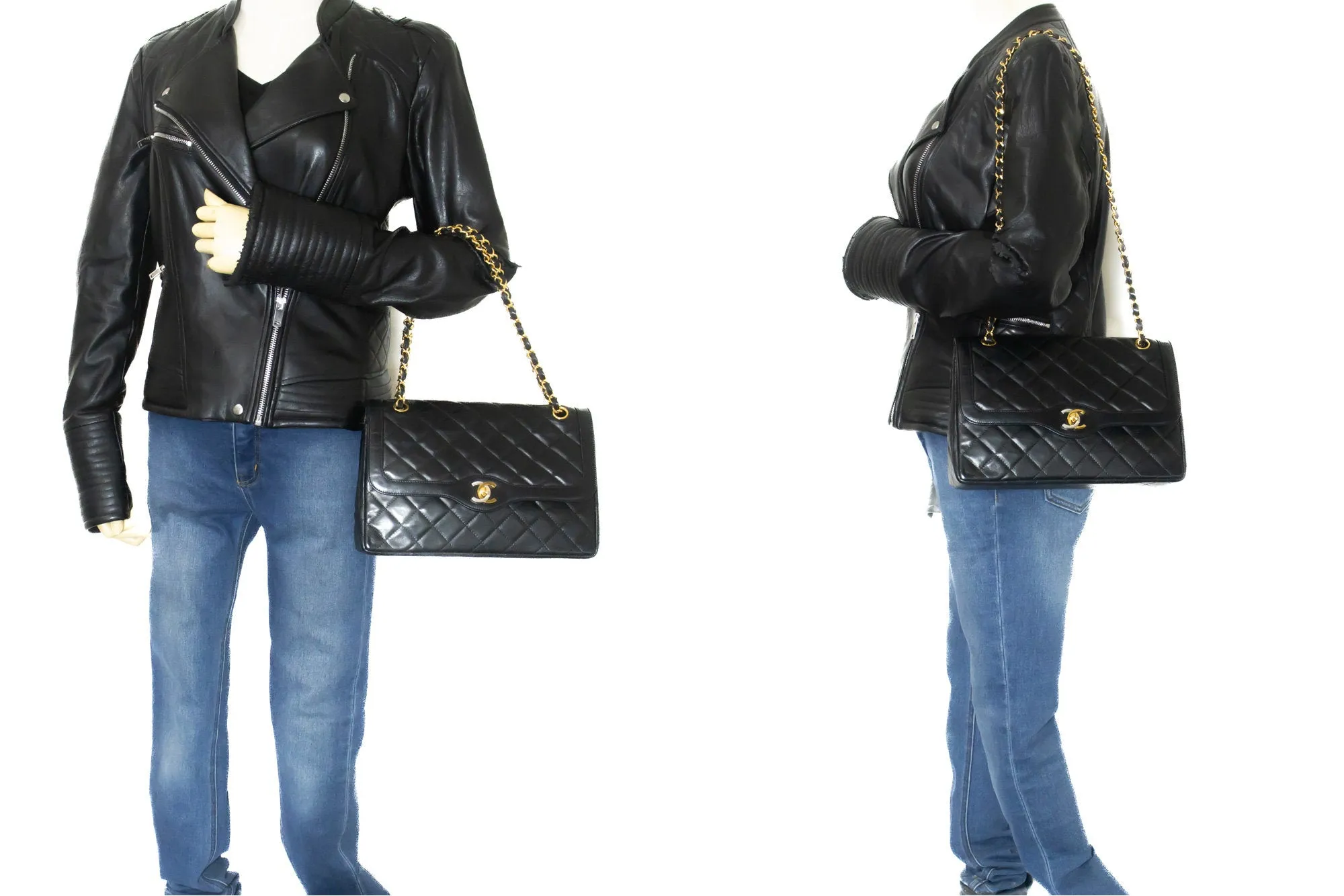 CHANEL Paris Limited Chain Shoulder Bag Black Quilted Double Flap m88