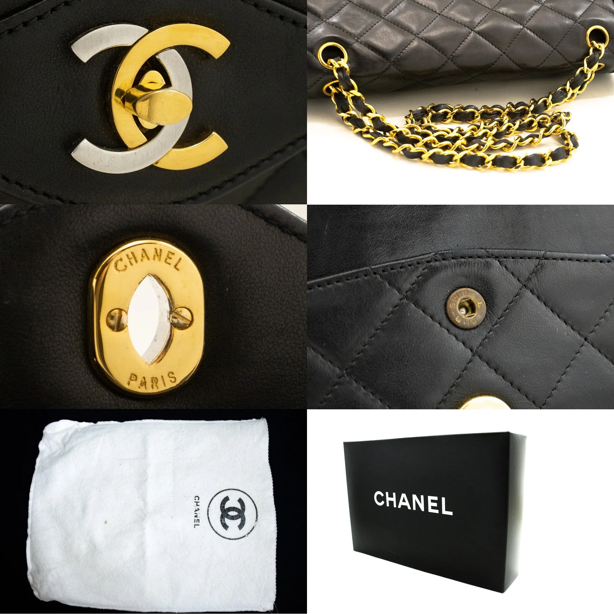 CHANEL Paris Limited Chain Shoulder Bag Black Quilted Double Flap m88