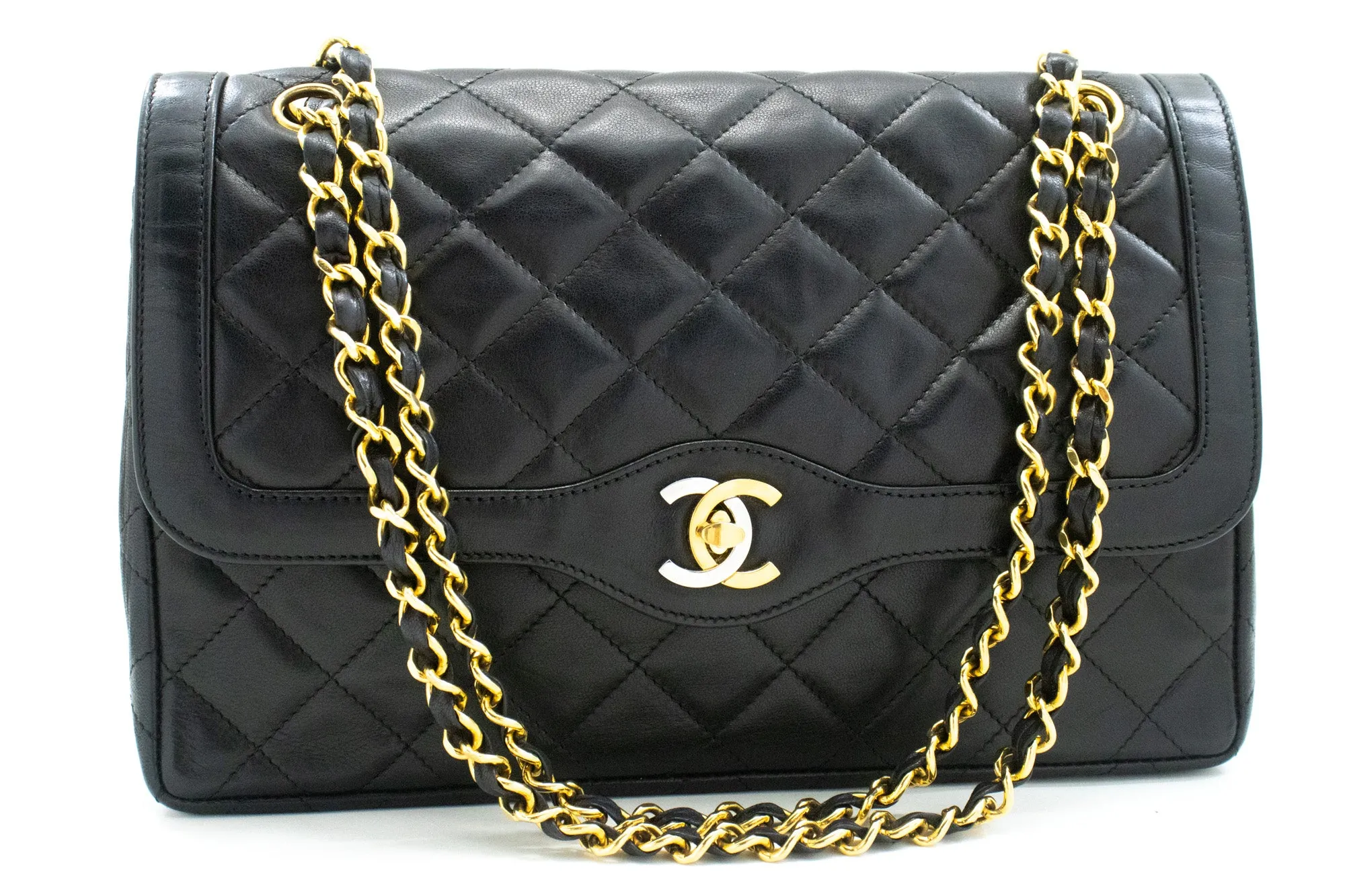CHANEL Paris Limited Chain Shoulder Bag Black Quilted Double Flap m88