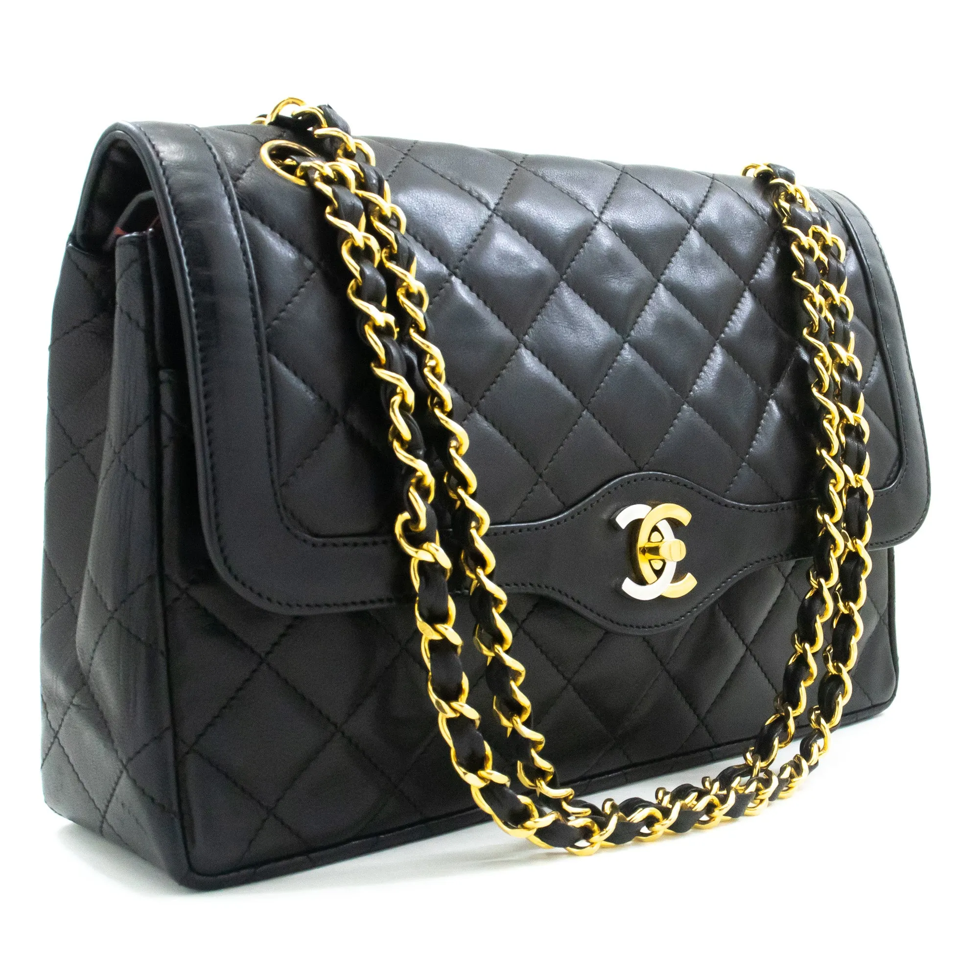 CHANEL Paris Limited Chain Shoulder Bag Black Quilted Double Flap m88