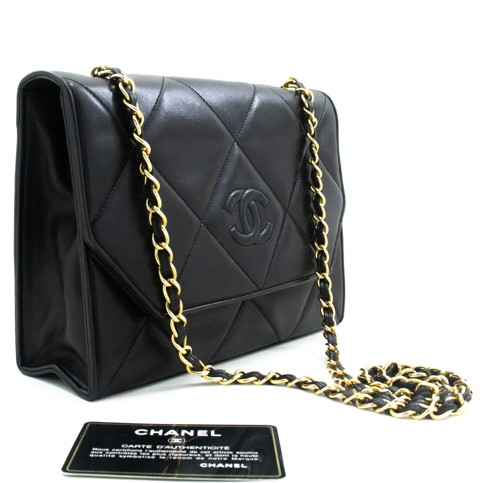 CHANEL Vintage Coco Chain Shoulder Bag Black Flap Quilted Lambskin n14