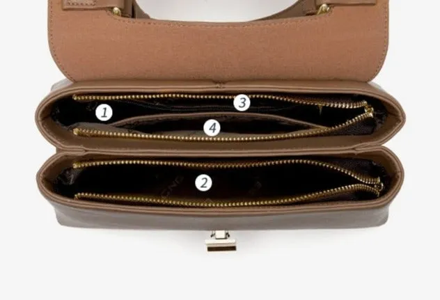 Chic Uptown Leather Handbag Crossbody for Women - Beige/Brown - One Size