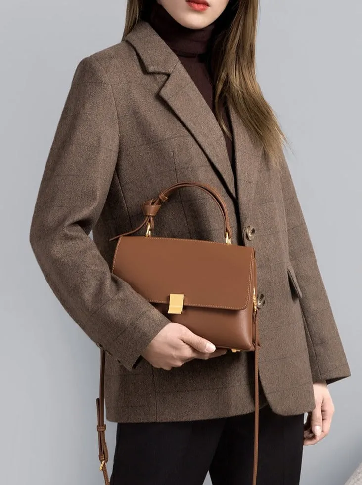 Chic Uptown Leather Handbag Crossbody for Women - Beige/Brown - One Size