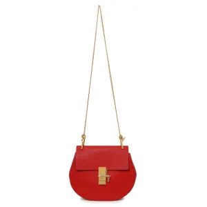 Chloe Red Grained Lambskin Drew Shoulder Bag