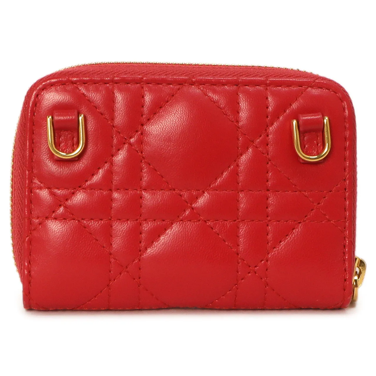 Christian Dior Raspberry Lambskin Cannage Mini Caro Zipped Pouch With Chain