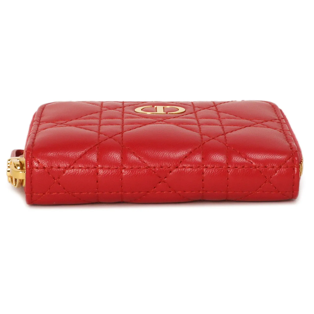 Christian Dior Raspberry Lambskin Cannage Mini Caro Zipped Pouch With Chain