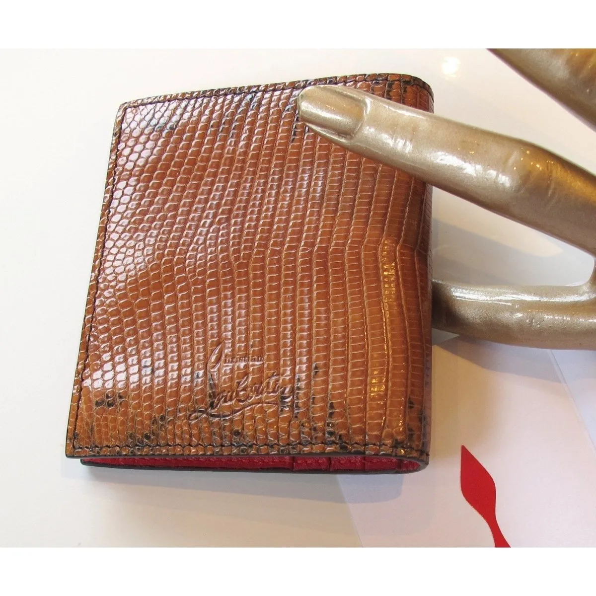 Christian Louboutin Honey Lizard Men's Paros Billfold Wallet With Coin Pocket NIB!