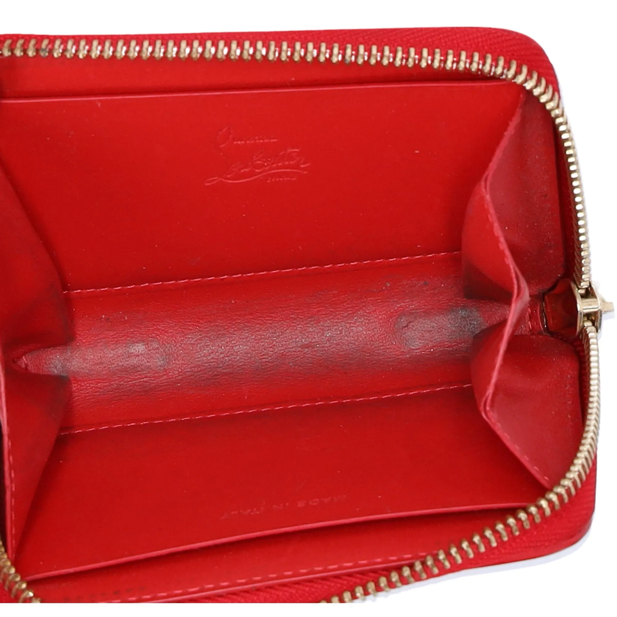 Christian Louboutin Spiked Coin Case Light Yellow Red Multi Patent Leather