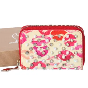 Christian Louboutin Spiked Coin Case Light Yellow Red Multi Patent Leather