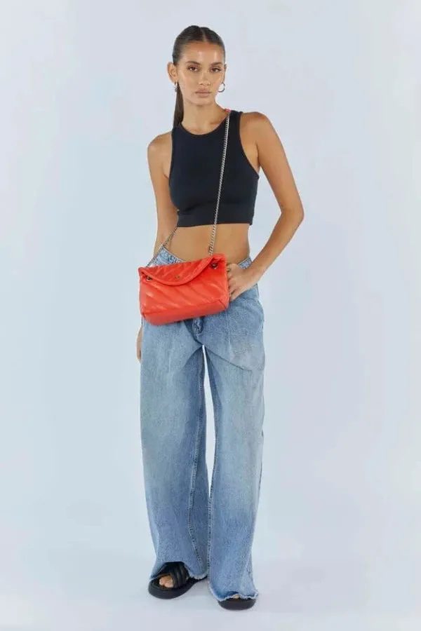 Coco Quilted Crossbody Coral Silver
