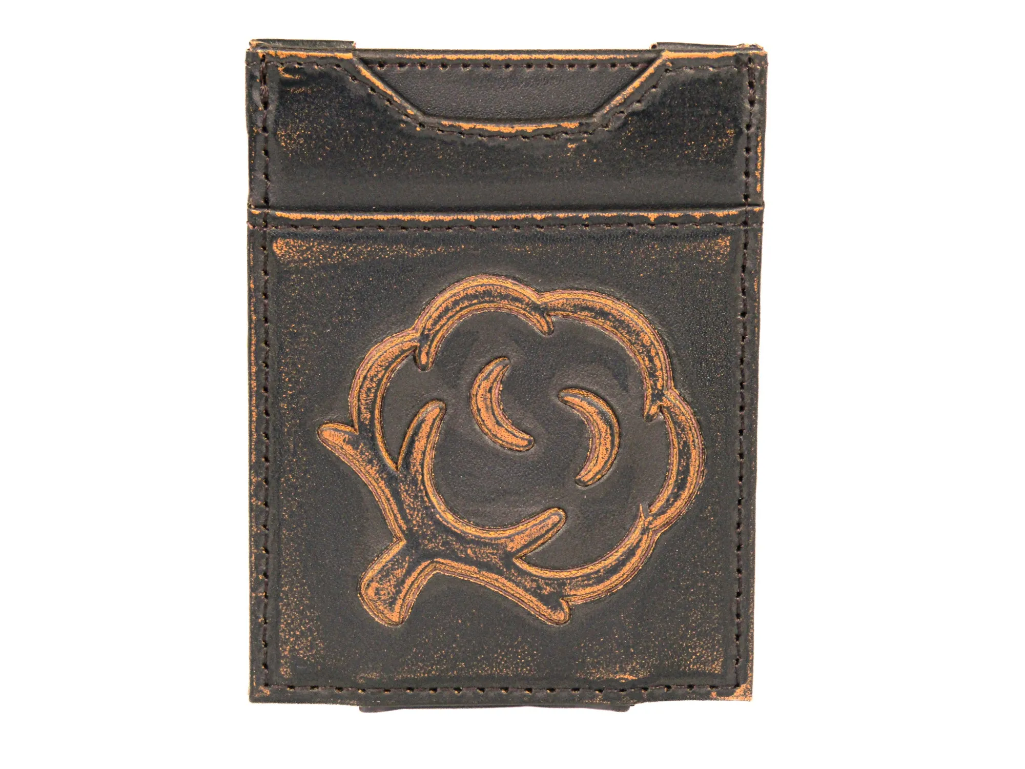 Cotton Boll Burnished Leather Magnetic Front Pocket Wallet