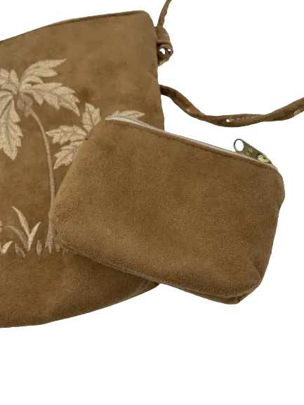 Crossbody Brown Suede Palms Purse