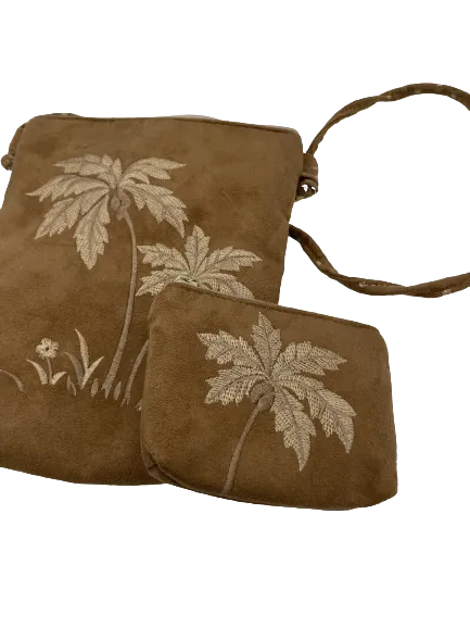 Crossbody Brown Suede Palms Purse