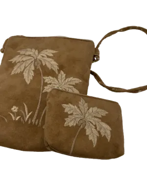 Crossbody Brown Suede Palms Purse