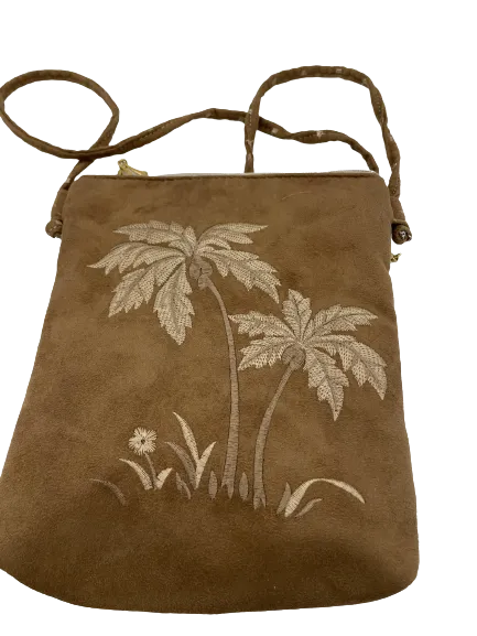 Crossbody Brown Suede Palms Purse